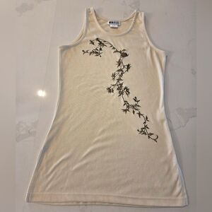 Pale Butter Yellow Embroidered Long Tank With Slits